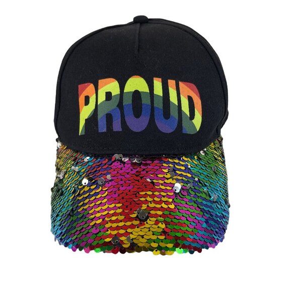 Collection Eighteen Proud Hat Sequin Gay Pride Black Baseball Cap One Size - Picture 2 of 5